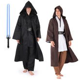 Hqroidd Men's Knight Costume Master Robe Role Play Cloak Outfits Tunic Hooded Cape Full Sets Halloween, Brown, X-Large